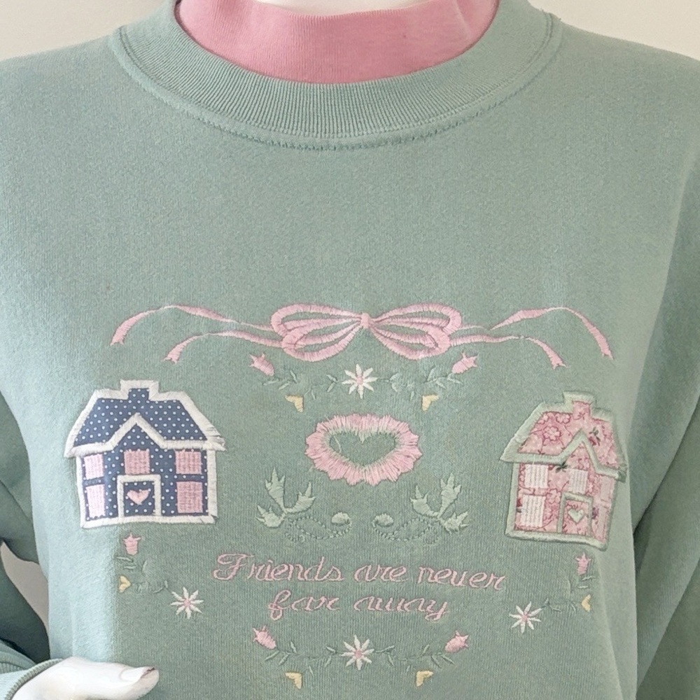 Vintage 80s Pleasant Shade Friends are Never Far Away Embroidered Sweatshirt - Picture 2 of 5